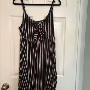 Torrid Black, White & Coral Striped Tie-Front Dress